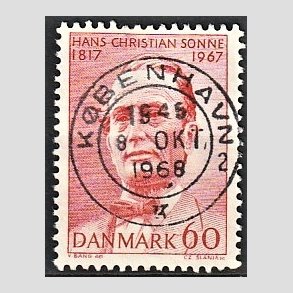 FRIM�RKER DANMARK | 1967 - AFA 466 - H. Chr. Sonne - 60 �re r�d - Pragt Stemplet
