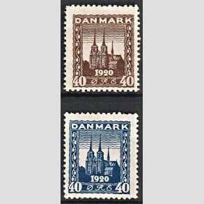 FRIM�RKER DANMARK | 1920-21 - AFA 114,116 - Genforening 40 �re brun og 40 �re bl� - Ubrugt