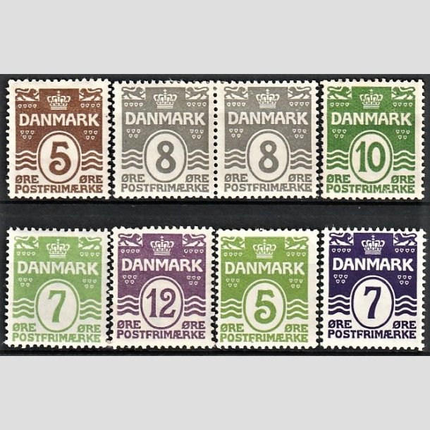 FRIMRKER DANMARK | 1921-1930 - AFA 122,123,123,124,167,168,184,185 - Blgelinie div. vrdier - Ubrugt