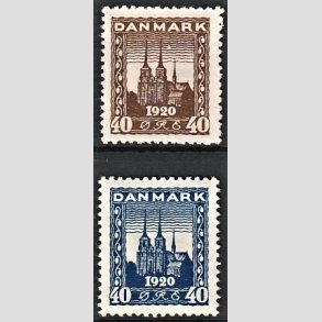 FRIM�RKER DANMARK | 1920-21 - AFA 114,116 - Genforening 40 �re brun og 40 �re bl� - Ubrugt
