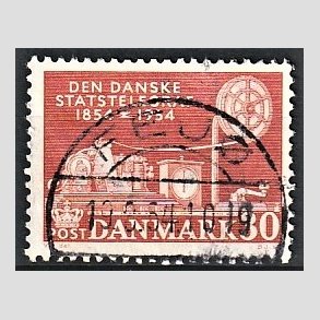 FRIM�RKER DANMARK | 1954 - AFA 356 - Statstelegrafen - 30 �re brunr�d - Pragt Stemplet