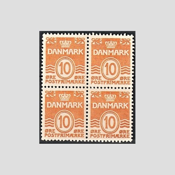 FRIMRKER DANMARK | 1933 - AFA 202 - Blgelinie 10 re orange i Fire-blok Type IA - Postfrisk