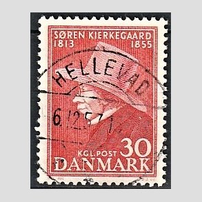 FRIM�RKER DANMARK | 1955 - AFA 365 - S�ren Kierkeghaard - 30 �re r�d - Pragt Stemplet Hellevad
