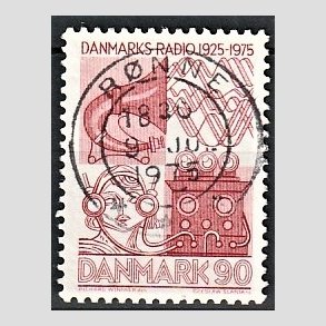 FRIM�RKER DANMARK | 1975 - AFA 583 - Danmarks Radio 50 �r - 90 �re r�d - Pragt Stemplet R�nne