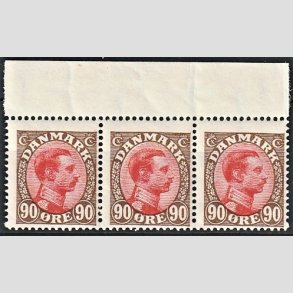 FRIMRKER DANMARK | 1918-20 - AFA 109 - Chr. X 90 re brun/rd i 3-stribe - Postfrisk
