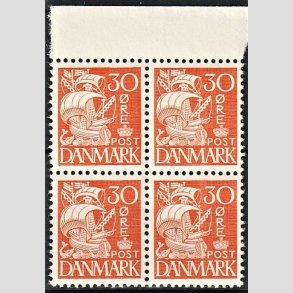 FRIMRKER DANMARK | 1940 - AFA 259 - Karavel 30 re orange Type II i 4-blok - Postfrisk