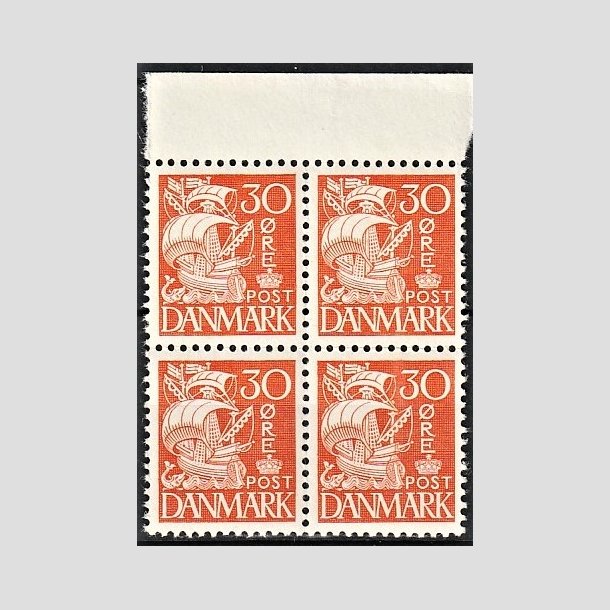 FRIMRKER DANMARK | 1940 - AFA 259 - Karavel 30 re orange Type II i 4-blok - Postfrisk