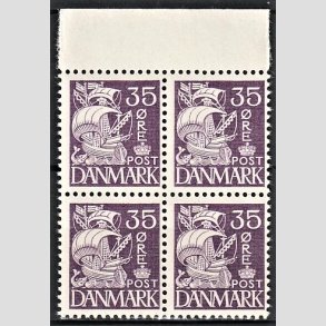 FRIMRKER DANMARK | 1937-40 - AFA 207a - Karavel 35 re violet Type II i 4-blok - Postfrisk