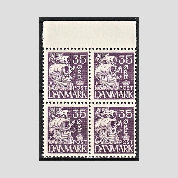 FRIMRKER DANMARK | 1937-40 - AFA 207a - Karavel 35 re violet Type II i 4-blok - Postfrisk