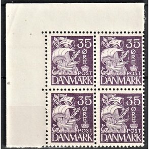 FRIMRKER DANMARK | 1937-40 - AFA 207a - Karavel 35 re violet Type II i 4-blok - Postfrisk
