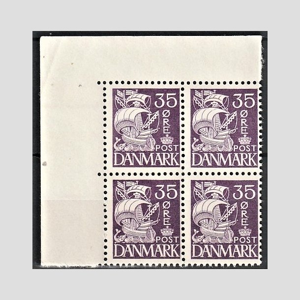 FRIMRKER DANMARK | 1937-40 - AFA 207a - Karavel 35 re violet Type II i 4-blok - Postfrisk