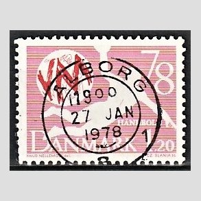 FRIM�RKER DANMARK | 1978 - AFA 651 - WM i h�ndbold - 1,20 Kr. r�d - Pragt Stemplet