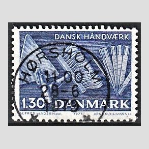 FRIM�RKER DANMARK | 1977 - AFA 643 - Dansk h�ndv�rk - 1,30 Kr. bl� - Pragt Stemplet H�rsholm