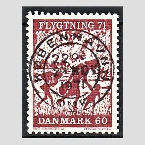 FRIM�RKER DANMARK | 1971 - AFA 511 - Flygtning 71 - 60 �re brunkarmin - Pragt Stemplet