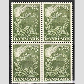 FRIMRKER DANMARK | 1947 - AFA 299 - Modstandsbevgelsen - 15 + 5 re grn i 4-blok - Postfrisk