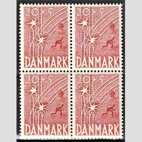 FRIMRKER DANMARK | 1947 - AFA 300 - Modstandsbevgelsen - 20 + 5 re rd i 4-blok - Postfrisk