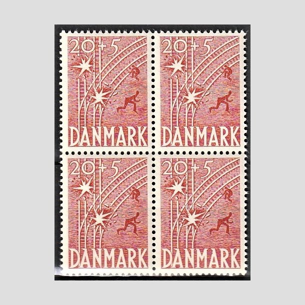 FRIMRKER DANMARK | 1947 - AFA 300 - Modstandsbevgelsen - 20 + 5 re rd i 4-blok - Postfrisk