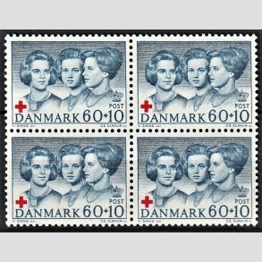 FRIMRKER DANMARK | 1964 - AFA 425F - Dansk Rde Kors - 60 + 10 re bl/rd i 4-blok - Postfrisk