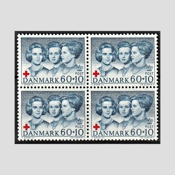 FRIMRKER DANMARK | 1964 - AFA 425F - Dansk Rde Kors - 60 + 10 re bl/rd i 4-blok - Postfrisk