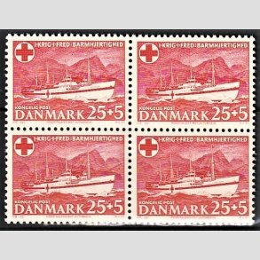 FRIMRKER DANMARK | 1951 - AFA 333 - Jutlandia 25 + 5 re rd i 4-blok - Postfrisk