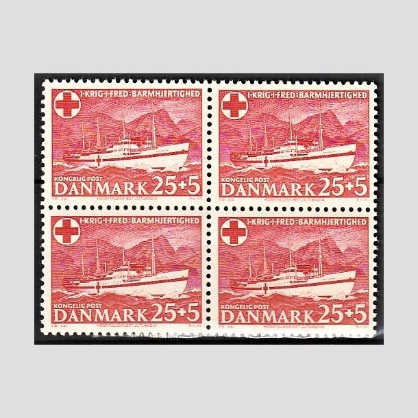 FRIMRKER DANMARK | 1951 - AFA 333 - Jutlandia 25 + 5 re rd i 4-blok - Postfrisk