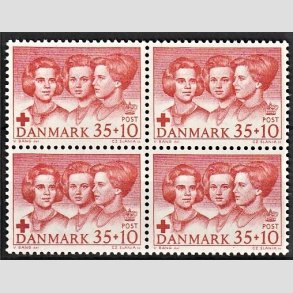FRIMRKER DANMARK | 1964 - AFA 424F - Dansk Rde Kors - 35 + 10 re rd i 4-blok - Postfrisk