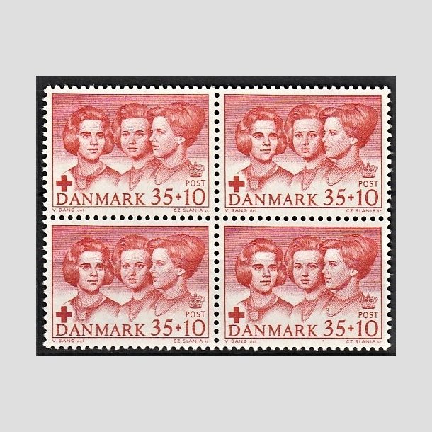 FRIMRKER DANMARK | 1964 - AFA 424F - Dansk Rde Kors - 35 + 10 re rd i 4-blok - Postfrisk