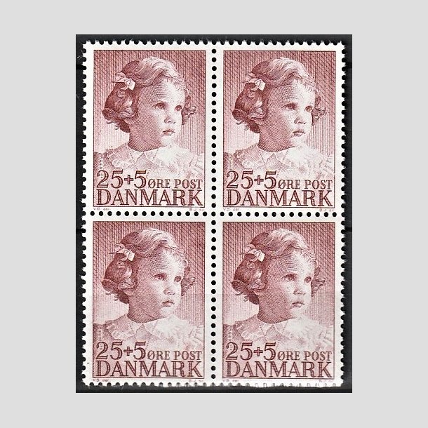 FRIMRKER DANMARK | 1950 - AFA 325 - Prinsesse Anne-Marie - 25 + 5 re brunrd i 4-blok - Postfrisk