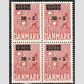 FRIMRKER DANMARK | 1955 - AFA 359 - Frihedsfond provisorier - 30 + 5/20 + 5 re rd i 4-blok - Postfrisk