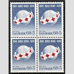 FRIMRKER DANMARK | 1959 - AFA 379 - Rde Kors - 60 + 5 re bl/rd i 4-blok - Postfrisk