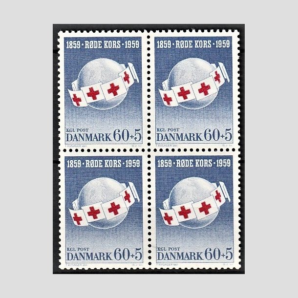 FRIMRKER DANMARK | 1959 - AFA 379 - Rde Kors - 60 + 5 re bl/rd i 4-blok - Postfrisk