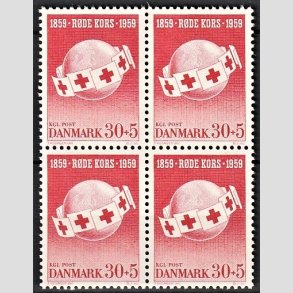 FRIMRKER DANMARK | 1959 - AFA 378 - Rde Kors - 30 + 5 re rd i 4-blok - Postfrisk