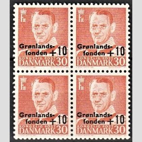 FRIMRKER DANMARK | 1958 - AFA 373 - Grnlandsfonden - +10/30 re rd i 4-blok - Postfrisk