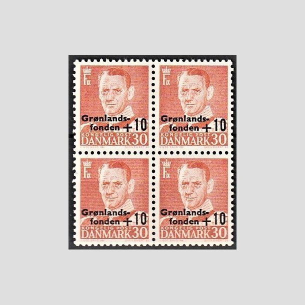 FRIMRKER DANMARK | 1958 - AFA 373 - Grnlandsfonden - +10/30 re rd i 4-blok - Postfrisk