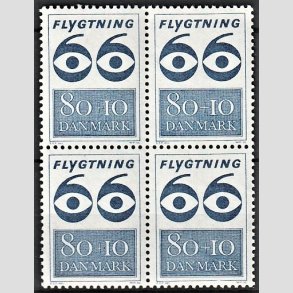 FRIMRKER DANMARK | 1966 - AFA 450F - Flygtning 1966 - 80 + 10 re bl i 4-blok - Postfrisk