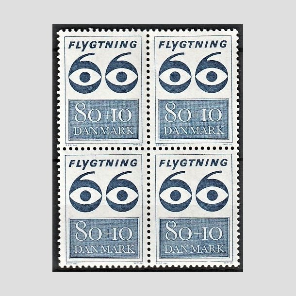 FRIMRKER DANMARK | 1966 - AFA 450F - Flygtning 1966 - 80 + 10 re bl i 4-blok - Postfrisk