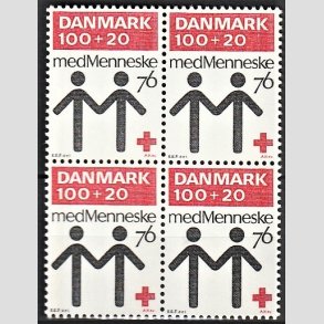 FRIMRKER DANMARK | 1976 - AFA 611 - Dansk Rde Kors 100 r. - 100 + 20 re rd/sort i 4-blok - Postfrisk
