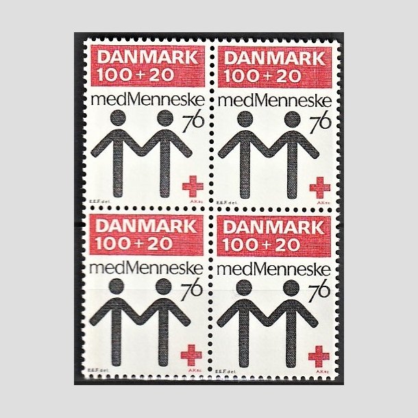 FRIMRKER DANMARK | 1976 - AFA 611 - Dansk Rde Kors 100 r. - 100 + 20 re rd/sort i 4-blok - Postfrisk