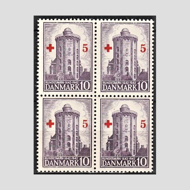 FRIMRKER DANMARK | 1944 - AFA 283 - Rde Kors provisorium - + 5/ 10 re violet i 4-blok - Postfrisk