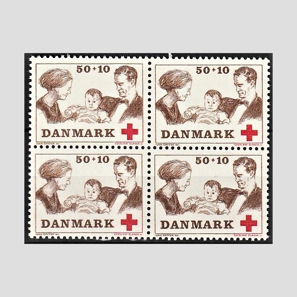 FRIMRKER DANMARK | 1969 - AFA 491 - Dansk Rde Kors velgrendhed - 50 + 10 re brun/rd i 4-blok - Postfrisk