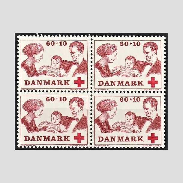 FRIMRKER DANMARK | 1969 - AFA 492 - Dansk Rde Kors velgrendhed - 60 + 10 re brunrd/rd i 4-blok - Postfrisk