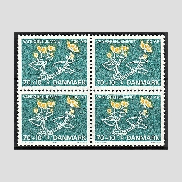 FRIMRKER DANMARK | 1972 - AFA 531 - Vanfrehjemmet 100 r - 70 + 10 re grn/gul i 4-blok - Postfrisk
