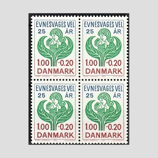 FRIMRKER DANMARK | 1977 - AFA 633 - Evnesvages vel - 1,00 + 0,20 Kr. bl/grn/rd i 4-blok - Postfrisk