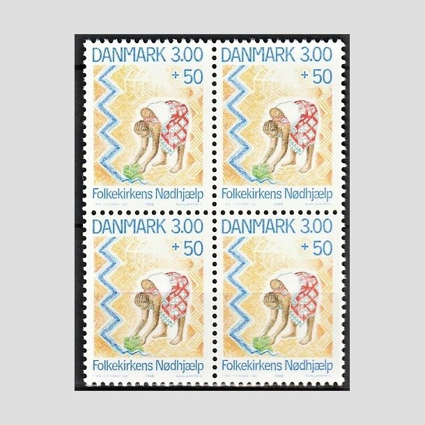 FRIMRKER DANMARK | 1988 - AFA 907 - Folkekirkens Ndhjlp - 3,00 Kr. + 50 re flerfarvet i 4-blok - Postfrisk