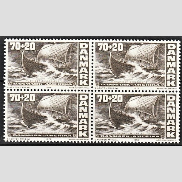 FRIMRKER DANMARK | 1976 - AFA 607 - USA 200 r - 70 + 20 re brun i 4-blok - Postfrisk