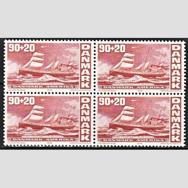 FRIMRKER DANMARK | 1976 - AFA 608 - USA 200 r - 90 + 20 re rd i 4-blok - Postfrisk