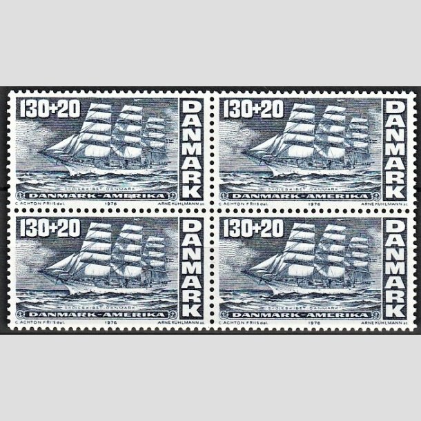 FRIMRKER DANMARK | 1976 - AFA 610 - USA 200 r - 130 + 20 re bl i 4-blok - Postfrisk