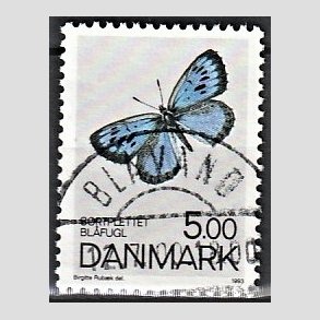 FRIM�RKER DANMARK | 1993 - AFA 1038 - Danske sommerfugle - 5,00 Kr. flerfarvet - Pragt Stemplet