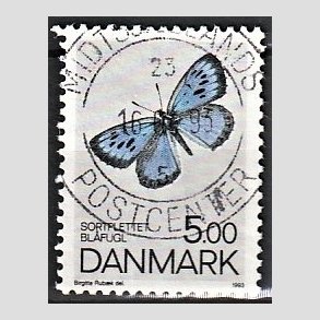 FRIM�RKER DANMARK | 1993 - AFA 1038 - Danske sommerfugle - 5,00 Kr. flerfarvet - Pragt Stemplet