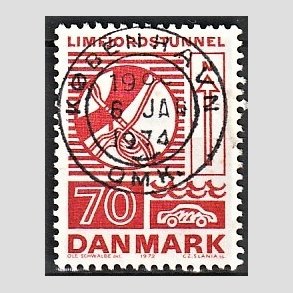 FRIM�RKER DANMARK | 1972 - AFA 536 - Trafiktekniske anl�g - 70 �re r�d - Pragt Stemplet